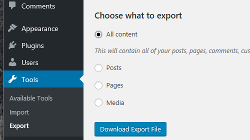 Download WordPress XML File