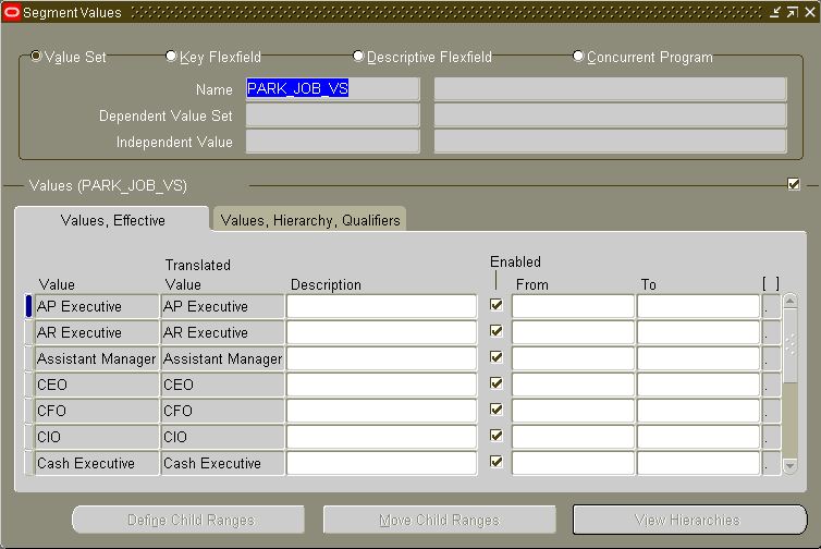 Oracle HRMS Create Value Sets