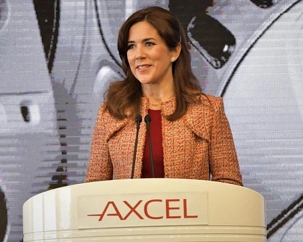 Crown Princess Mary wore Dolce and Gabbana red scoop-neck wool crepe dresss and Yde Jana jacket