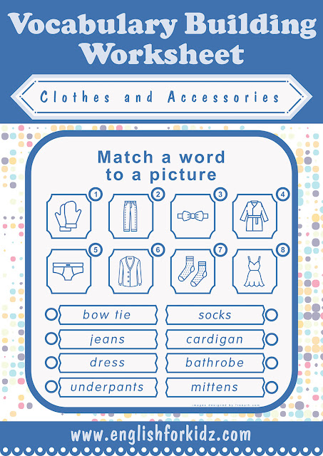 Printable clothes and accessories worksheet