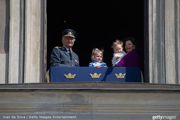 King Carl Gustaf XVI and Princess Estelle, Princess Leonore and Queen Silvia are seen during the celebration of the King's birthday at Palace Royale 
