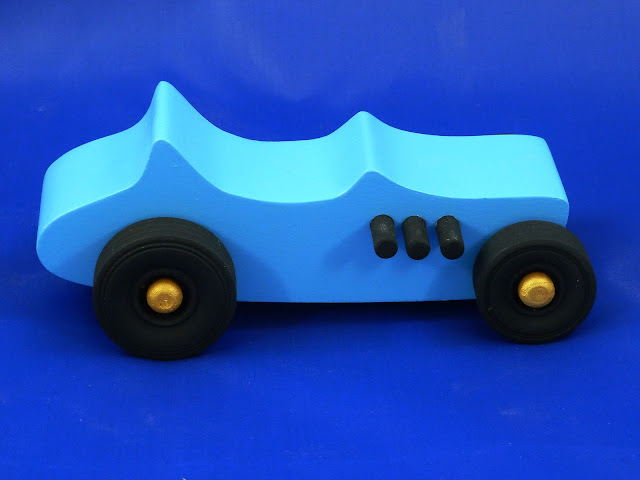 Right Side - Wooden Toy Car - Hot Rod Freaky Ford - 27 T Bucket - MDF - Blue - Black - Gold