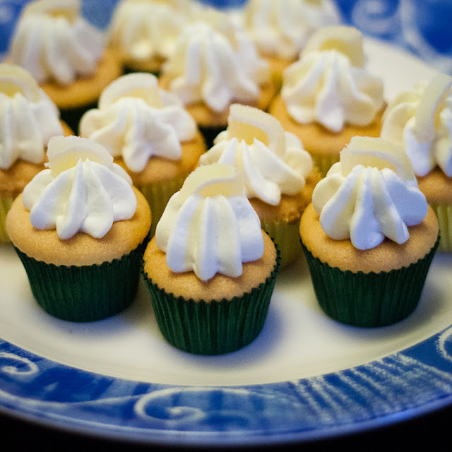 mini cupcaked iced with lemon decorations
