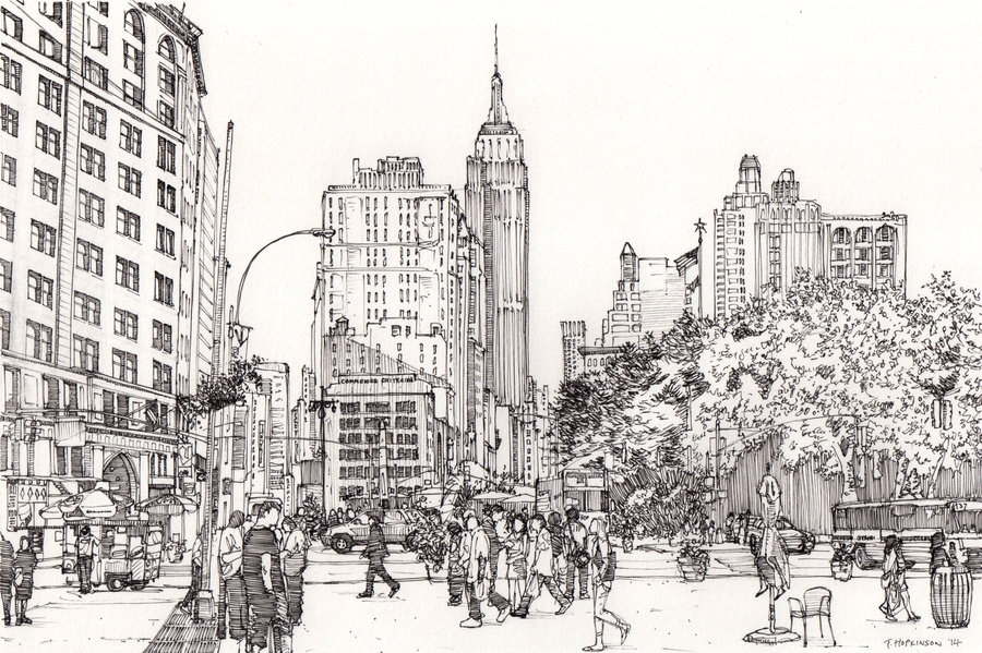 10-Midtown-Manhattan-New-York-Tom-Hopkinson-Drawings-of-our-Lives-Depicted-in-Urban-Sketches-www-designstack-co