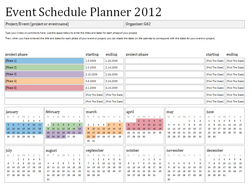 Event Planner Calendar Template Free