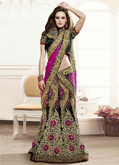 Ideal Green Velvet Lehenga Choli