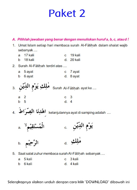 Soal Ulangan Agama Kelas 4 Semester 2 Kurikulum 2013 Helmi Kediris