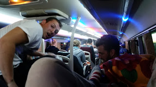 A crowded overnight sleeper bus on the way to Hanoi, Vietnam