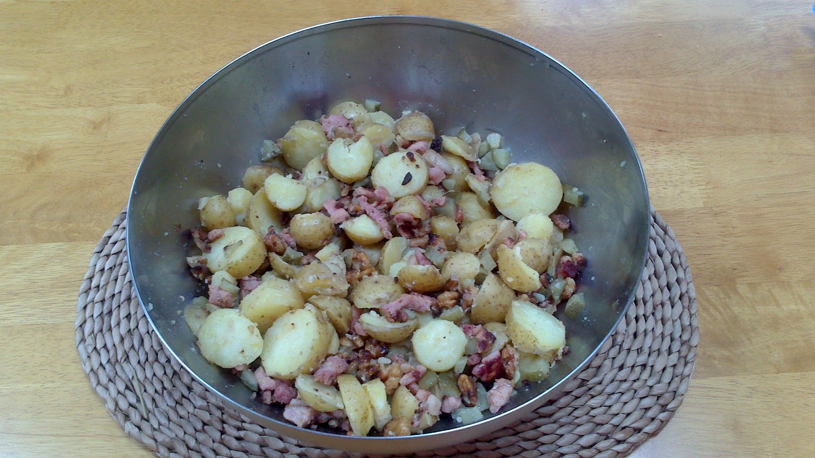 Me and my IBS Warm Potato Salad with Walnuts, Bacon & Gherkins