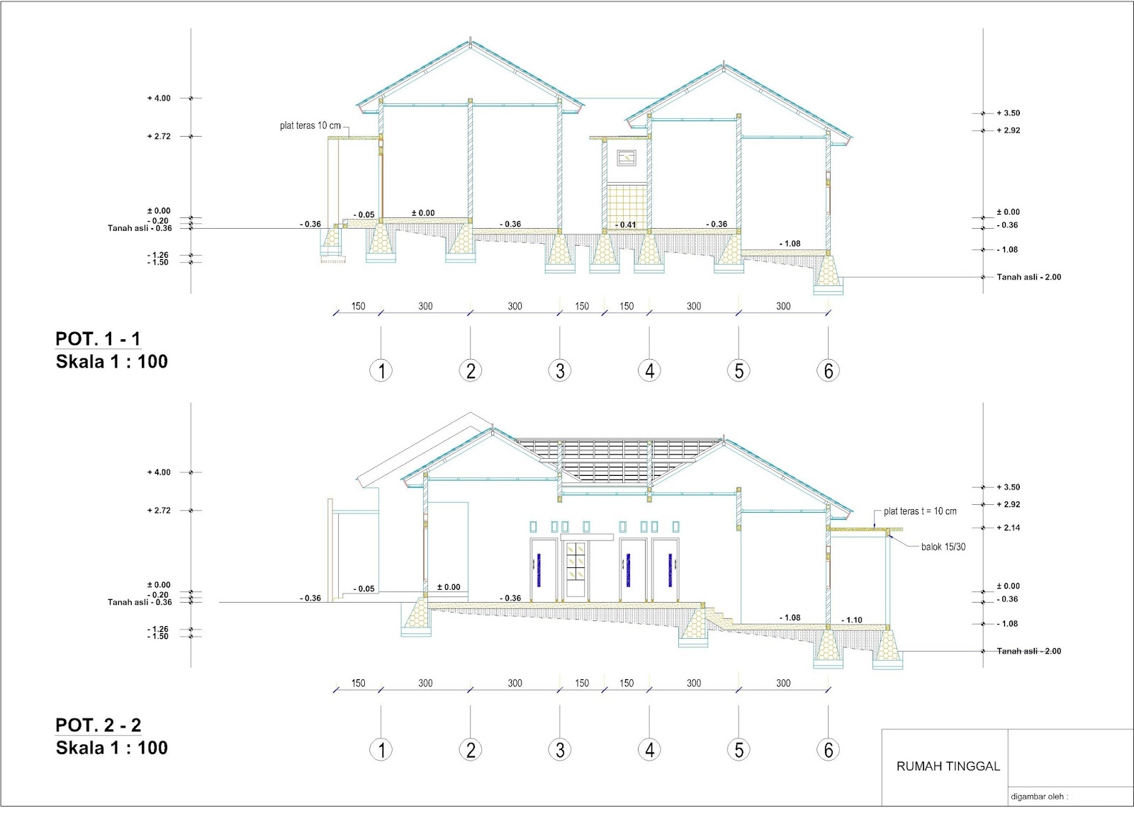 Denah rumah 5,5 m x 15 m memanjang | Desain Rumah Unik