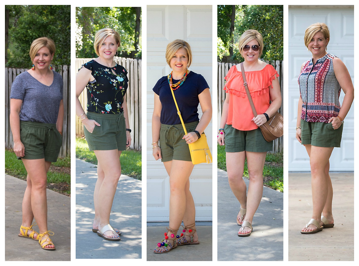 Five for Friday- 5 ways to wear olive shorts - Savvy Southern Chic
