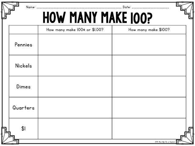 100th Day Math Freebies