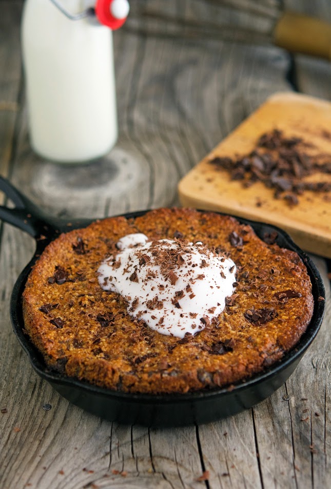 (Paleo) Skillet Chocolate Chunk Cookie with Coconut Whipped Cream