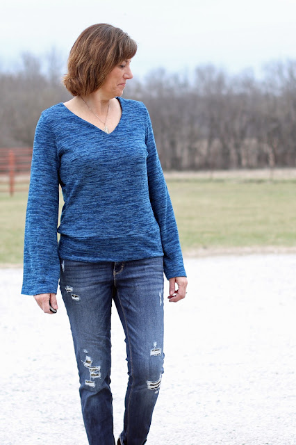 McCall's 7445 sweater using a beautiful Style Maker Fabrics adding a bottom band for length