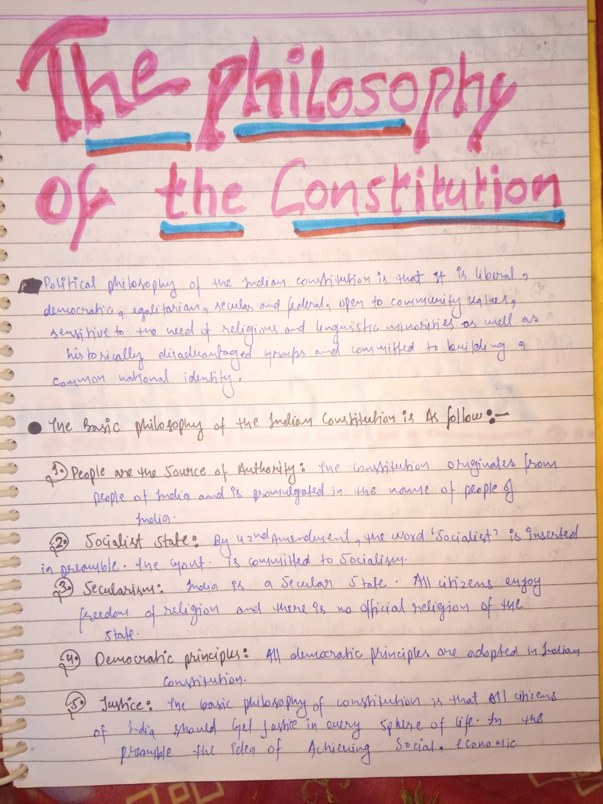 Handwritten Notes of The Philosophy Of The Constitution class 11th