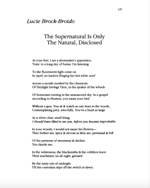 J'S THEATER: Poem: Lucie Brock-Broido (RIP) J'S THEATER: Poem: Lucie Brock-Broido (RIP)