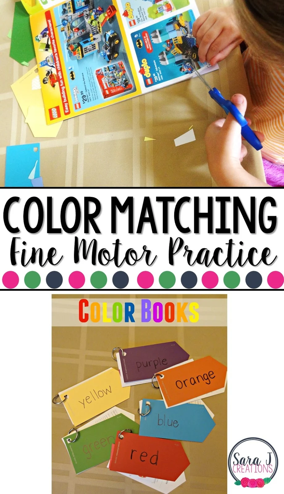 Love this DIY color book for kids that works on identifying colors and fine motor practice while they cut and glue.