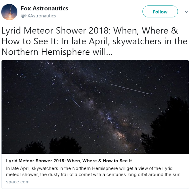 Earth and Space News 2018 Lyrid Meteor Shower Peaks Before Dawn Earth