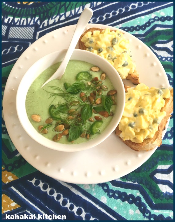 Kahakai Kitchen Avocado, Cucumber & Fennel Soup with Egg Salad Toast