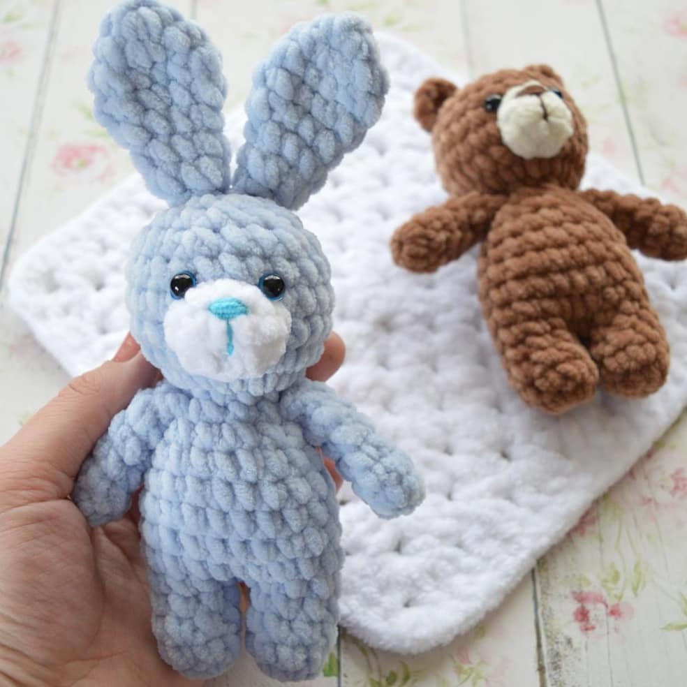 Crochet bunny amigurumi from plush yarn