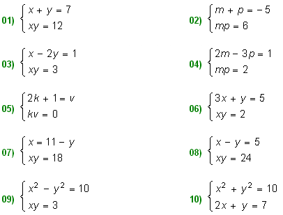 SISTEMA DE EQUAÇÕES do 2º grau SUBSTITUIÇÃO