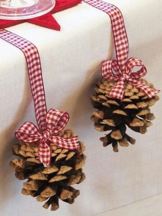 easy red and white pinecones Christmas decoration