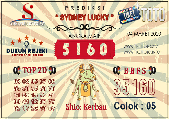 Prediksi Togel SYDNEY LUCKY TIKETTOTO 04 MARET 2020