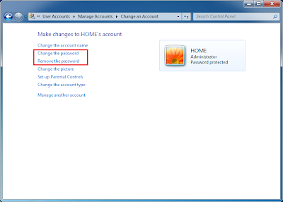 Creating password for a User Account change or remove password