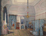 Interiors of the Winter Palace. The Fifth Reserved Apartment. The Bedroom of Grand Princess Maria Alexandrovna by Edward Petrovich Hau - Architecture, Interiors Drawings from Hermitage Museum Interiors of the Winter Palace. The Fifth Reserved Apartment. The Bedroom of Grand Princess Maria Alexandrovna by Edward Petrovich Hau - Architecture, Interiors Drawings from Hermitage Museum