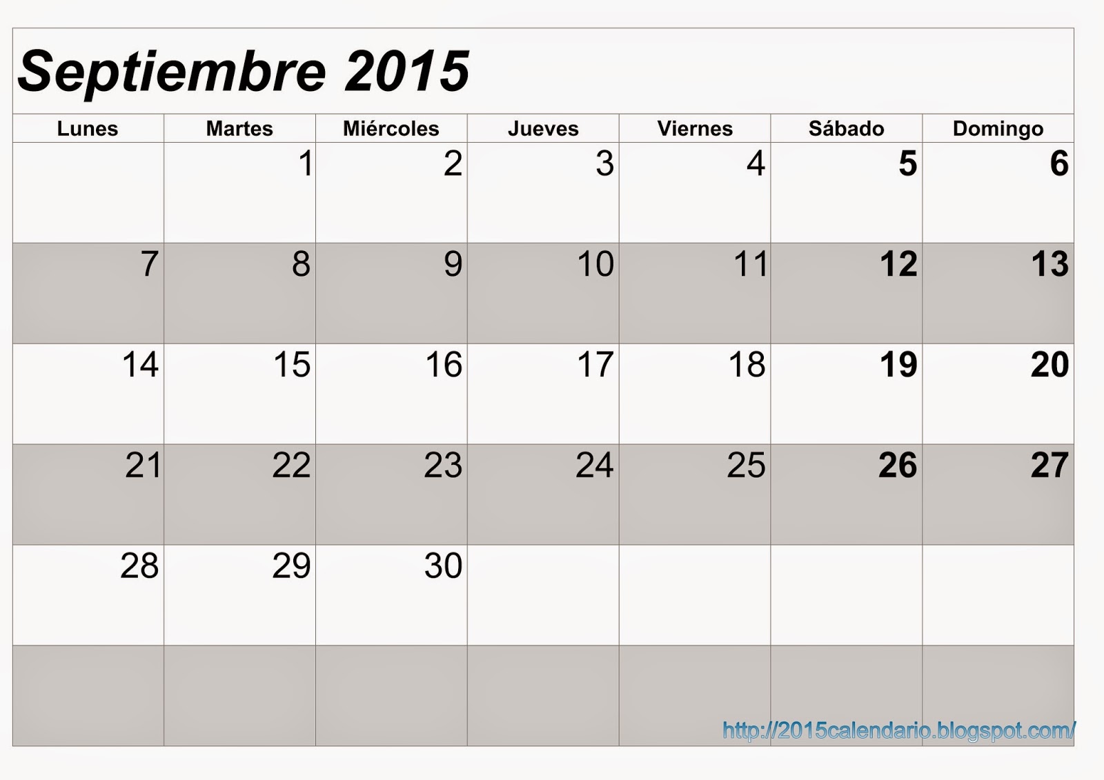 Descarga el calendario septiembre 2015 para imprimir