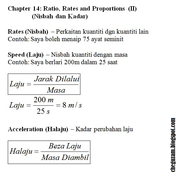 Nota Matematik Tingkatan 3  Bab 14 : Ratio, Rates and 