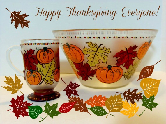 Autumn Leaves and Pumpkin Painted Glassware