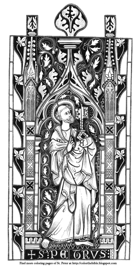 Description Of The Coloring Page Saint Peter Holding Keys To Kingdom Stained Glass Window Church Architecture