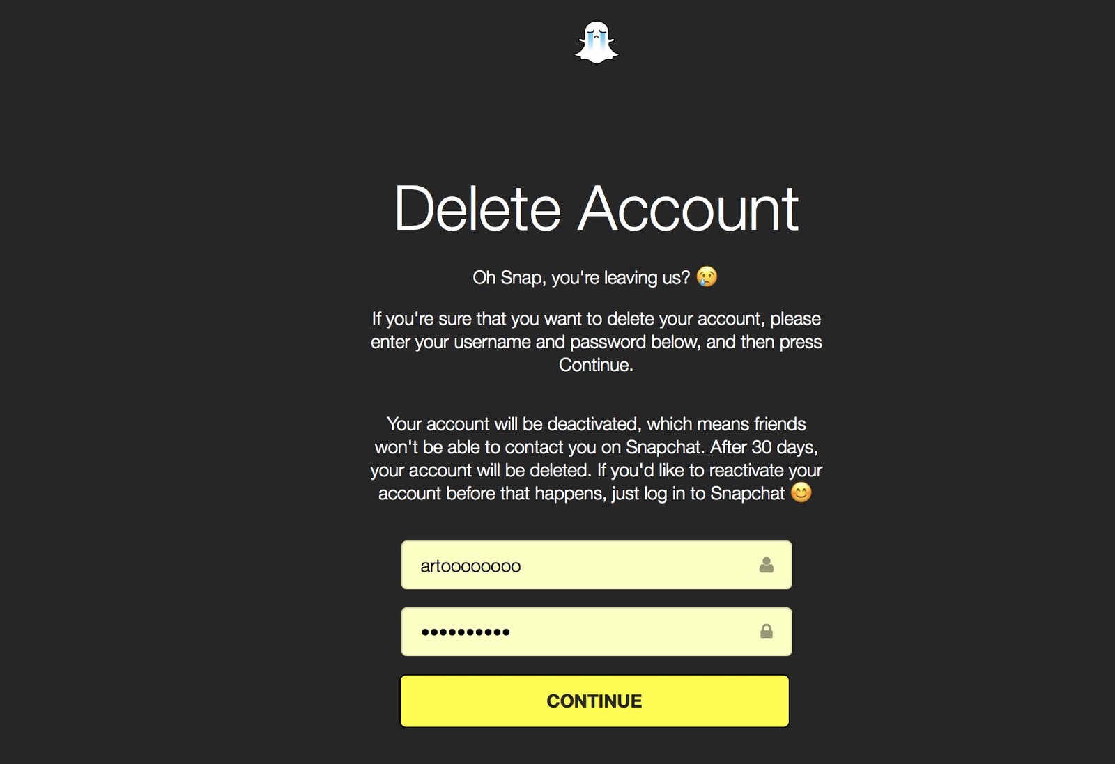 Snapchat Delete your Snapchat account