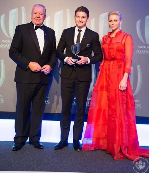 Princess Charlene of Monaco attended the 2016 World Rugby Award ceremony at Hilton London Metropole Hotel in London, Princess Charlene wore Gown