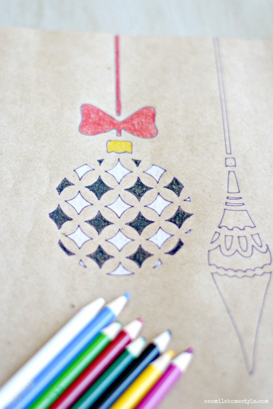 Holiday stencils turn craft paper into coloring page place mats for Christmas dinner!