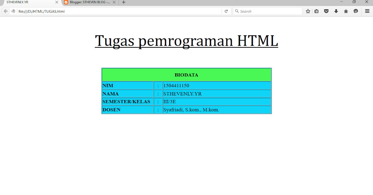 STHEVEN BLOG: Cara Membuat Tabel Biodata Dengan Menggunakan Program HTML