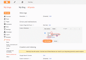 Custom redirects in Blogger settings