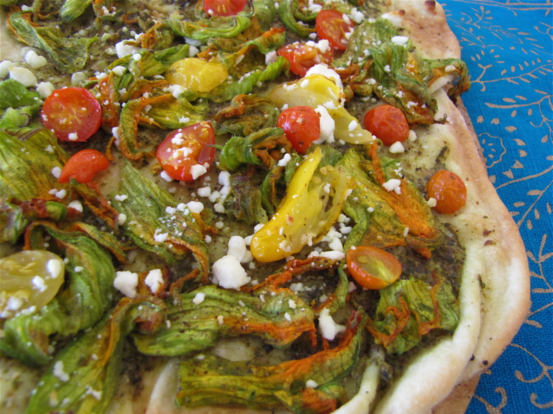 Albion Cooks Squash Blossom Flatbread with Tiny Cherry Tomatoes & Goat