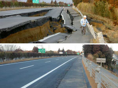 Japón recosntruye carretera tras terremoto