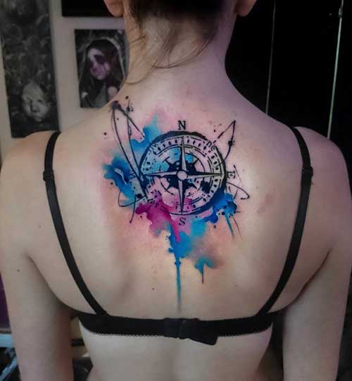 watercolor neck compass tattoo watercolor neck compass tattoo