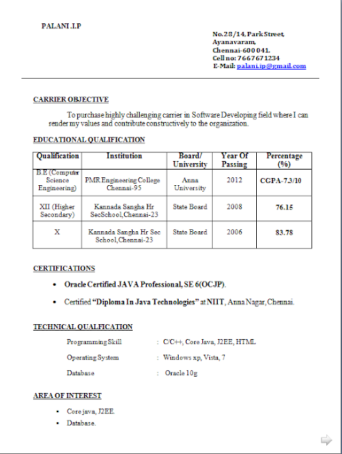 resume format free download for freshers
