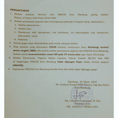Seleksi Penerimaan Pegawai Badan Layanan Umum Daerah (BLUD) Non PNS RSKGM Kota Bandung Tahun 2018
