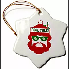 Hipster Funny Christmas Ornament Cool Yule Design in Red White and Green - 3 inch Snowflake Porcelain $coolyule #christmasmusic #learnyourchristmascarols #christmasornament #hipsterchristmas available on Amazon