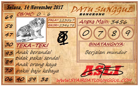 Syair HK Naga Mas Selasa 14-11-2017