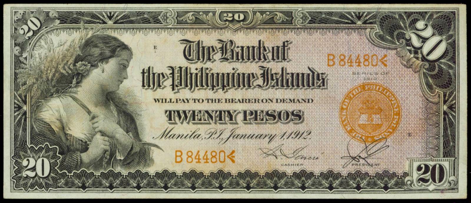 1912 20 Pesos Philippine Bank NoteWorld Banknotes & Coins Pictures