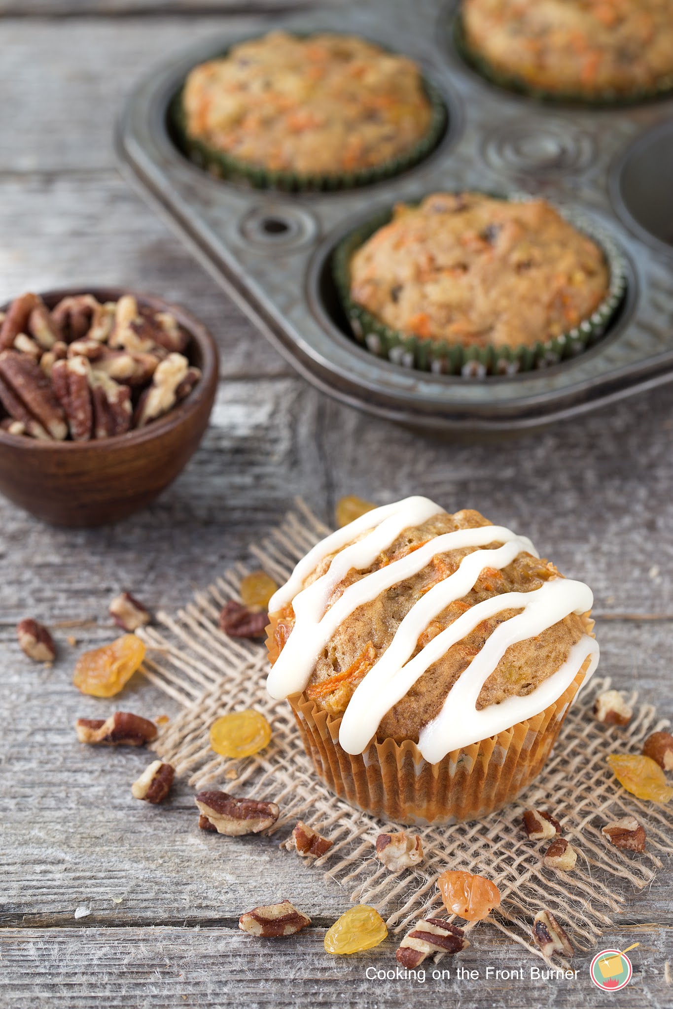 Carrot Cake Muffins with Cream Cheese Glaze from Cooking on the Front Burners