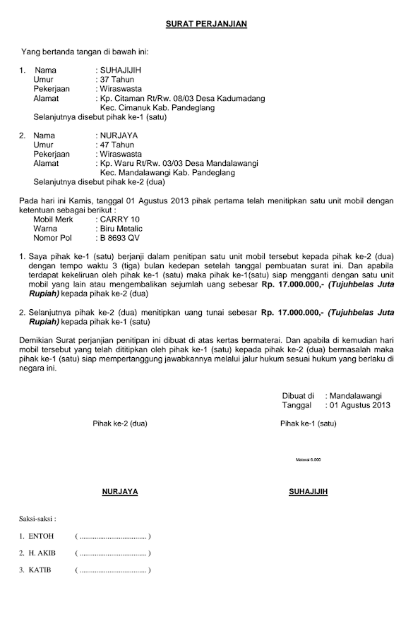 Contoh Surat Perjanjian Sewa Kendaraan Beroda Empat Yang Baik Dan Benar<script async src=