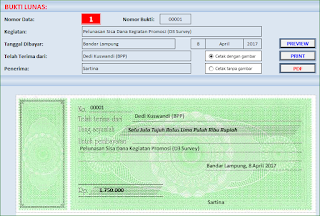 Menu cetak bukti lunas Aplikasi Excel Surat Perintah Perjalanan Dinas (SPPD)