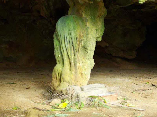 close up view of  insence burner within cave